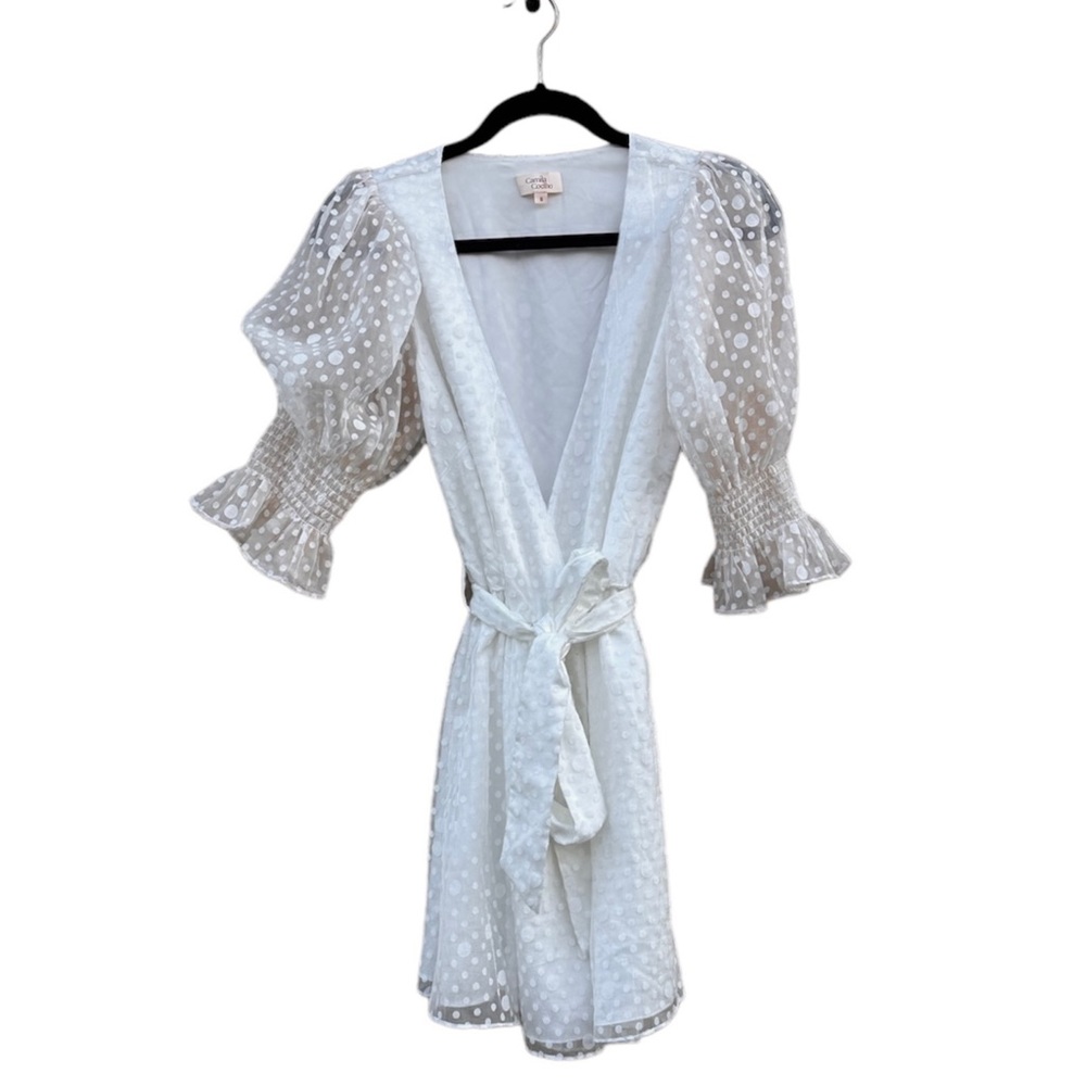 Camila Coelho Zandra Ivory Swiss Dot Wrap Dress Small